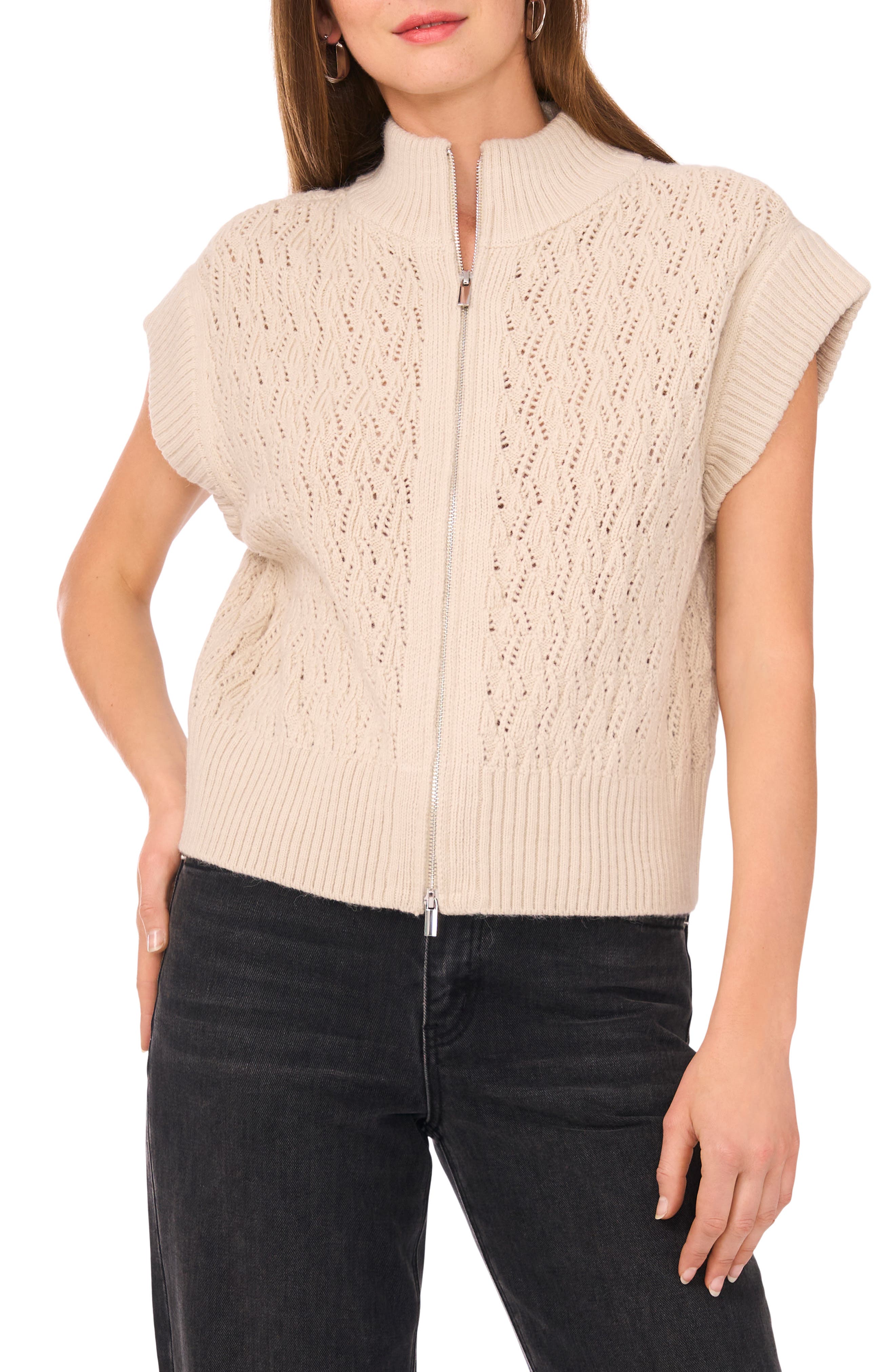 1.STATE Cable Stitch Zip-Up Sweater Vest