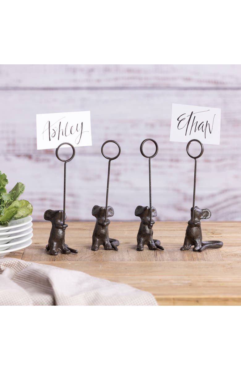 Transpac Iron Mouse Place Card Holder Set of 4 Metallic for Display and Entertaining, Alternate, color, Brown