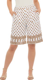 Roaman's Plus Size Linen Blend Pull On Elastic Waist Shorts