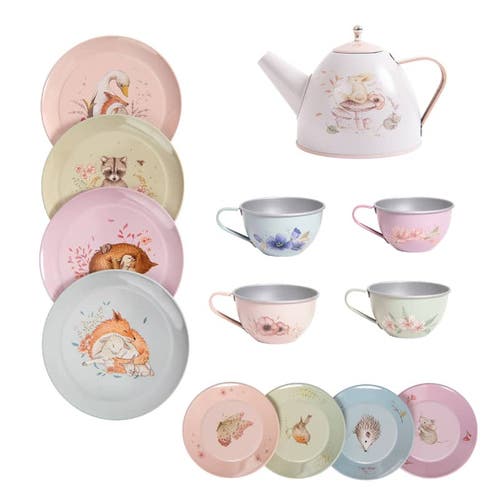 Moulin Roty Suitcase Tea Party Metal Set The Rosalies In Pink
