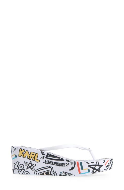 Karl Lagerfeld Paris Nola Graffiti Platform Flip Flop In White Multi