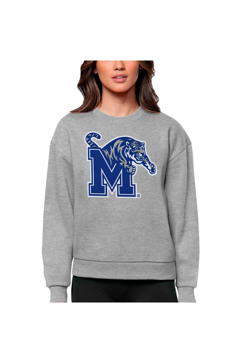 Women's Antigua Heather Gray Memphis Tigers Victory Crewneck Pullover Sweatshirt, Main, color, Heather Gray