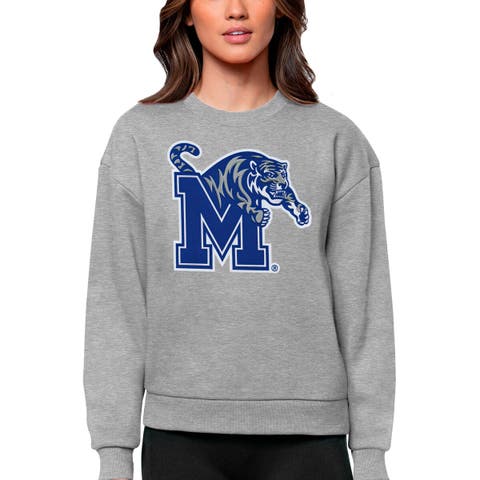 Women's Antigua Heather Gray Memphis Tigers Victory Crewneck Pullover Sweatshirt