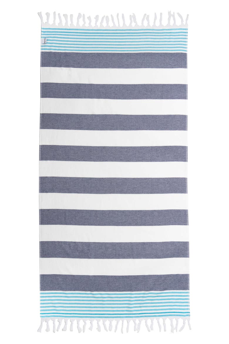 Marine Striped Organic Turkish Towel with Soft Terry Cloth Lining, Main, color, Navy and Blue