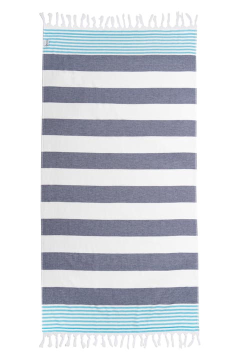 Marine Striped Organic Turkish Towel with Soft Terry Cloth Lining