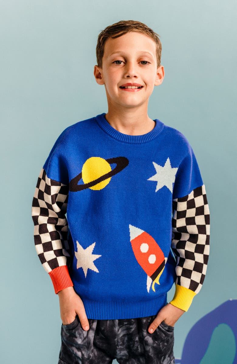Rock Your Kid Kids
 Space Race Cotton Crewneck Sweater, Alternate, color, Space Race