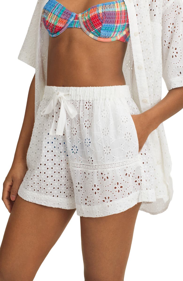 Polo Ralph Lauren Embroidered Eyelet Cotton Cover-Up Shirt & Shorts Set, Alternate, color, White