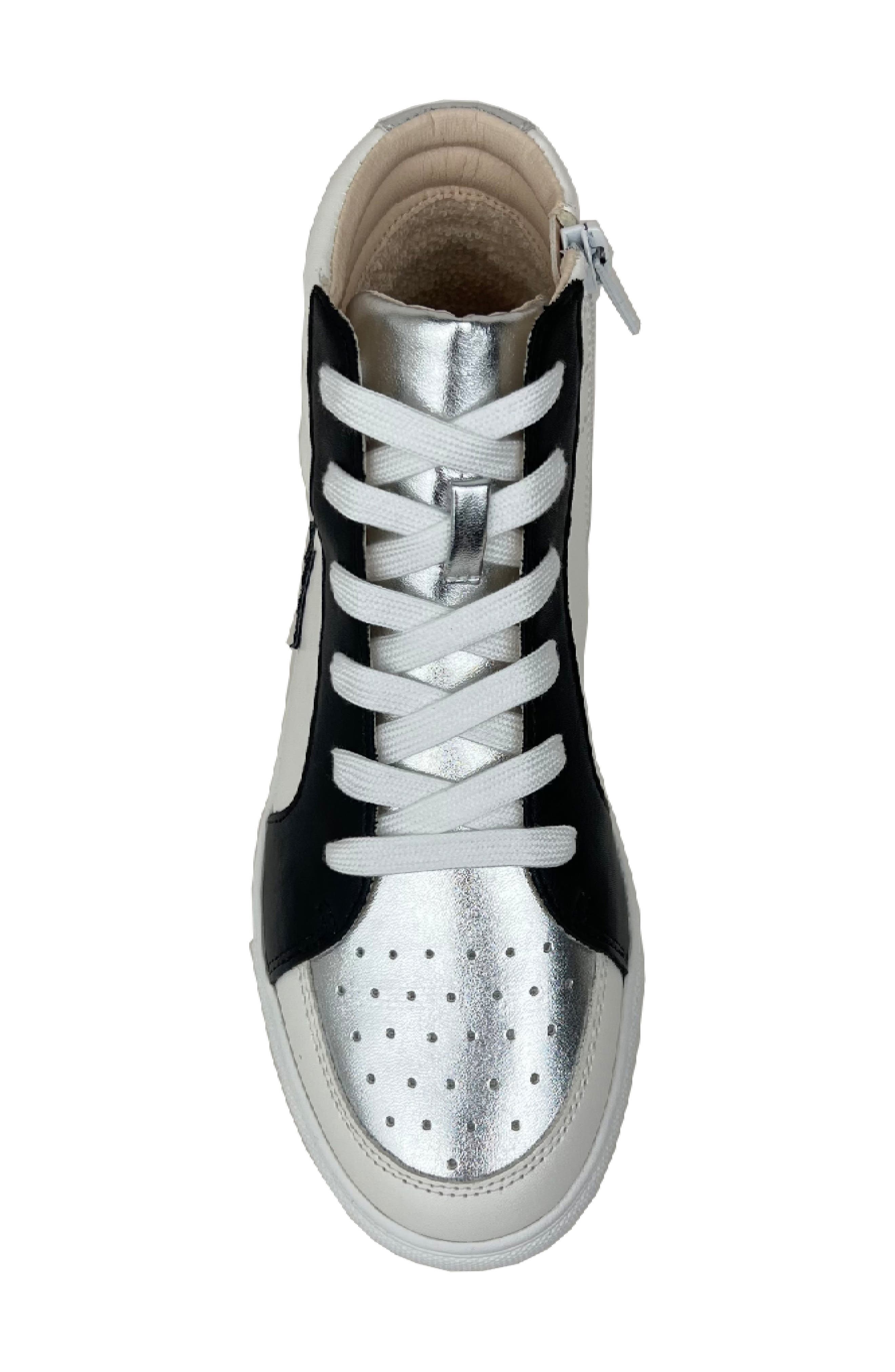 Yosi Samra Kids' Miss Hannah High Top Sneaker, Alternate, color, Black/ White-Silver Glitter