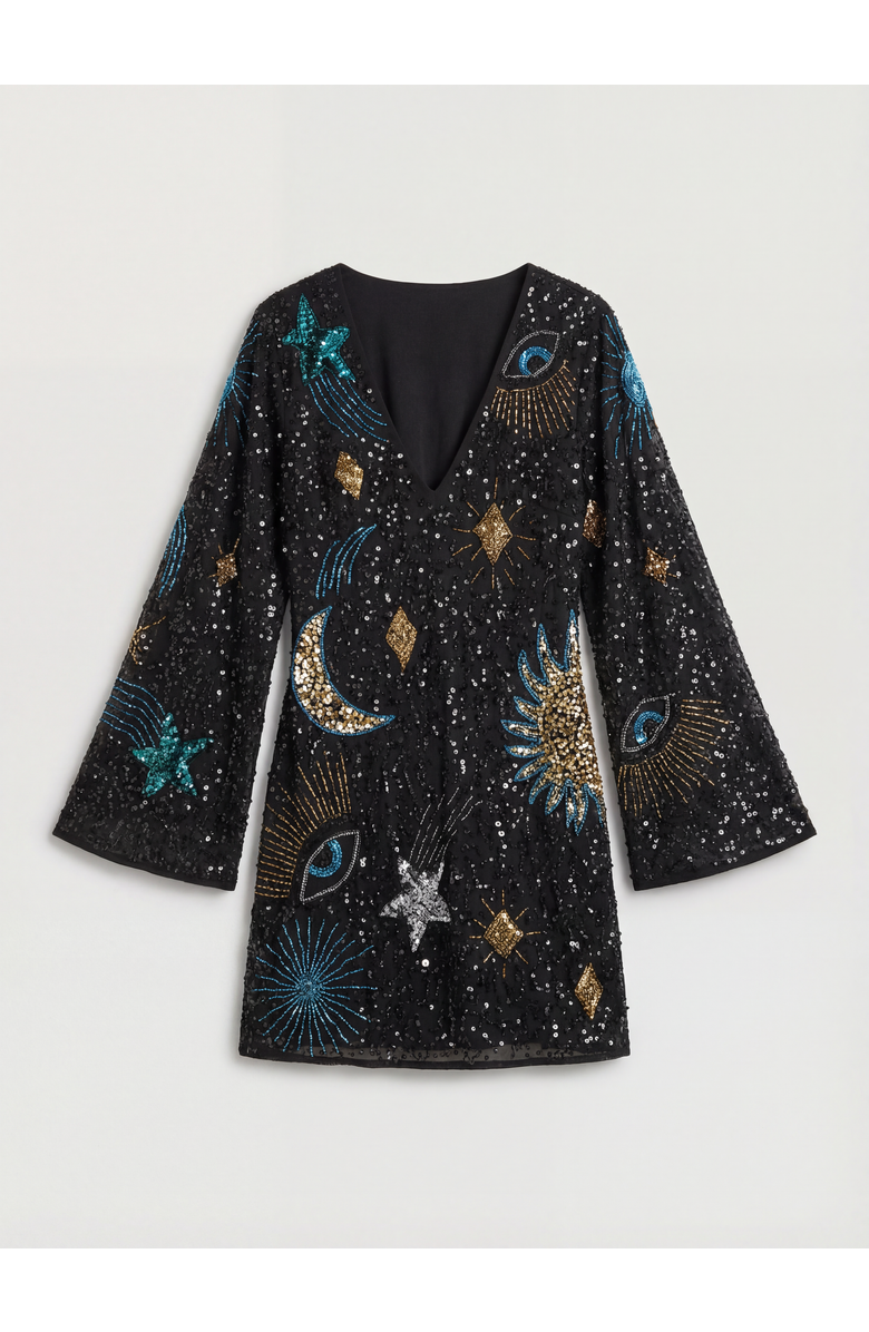 Warehouse Celestial Sequin Embellished Mini Dress, Alternate, color, Black