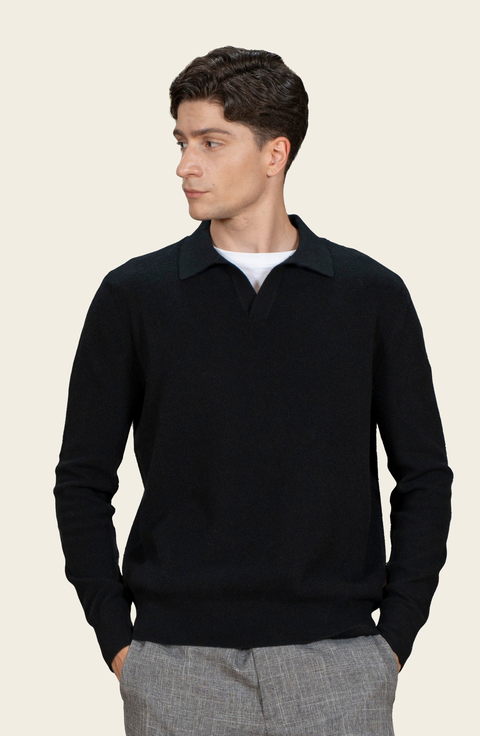 Olivier Birdseye Cashmere Long Sleeve Polo