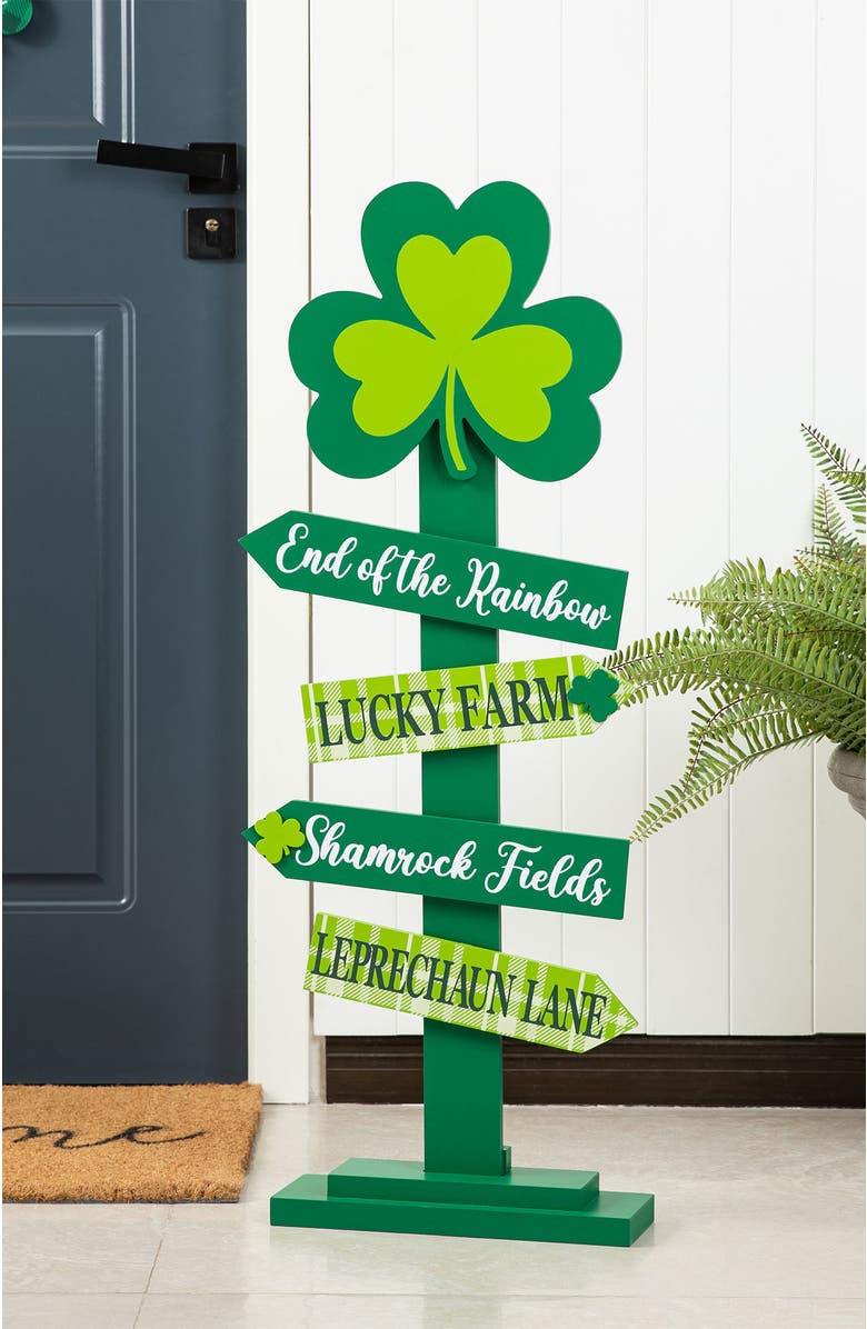 Glitzhome St. Patrick's Wood Shamrock Word Sign Porch Decor, Alternate, color, Green