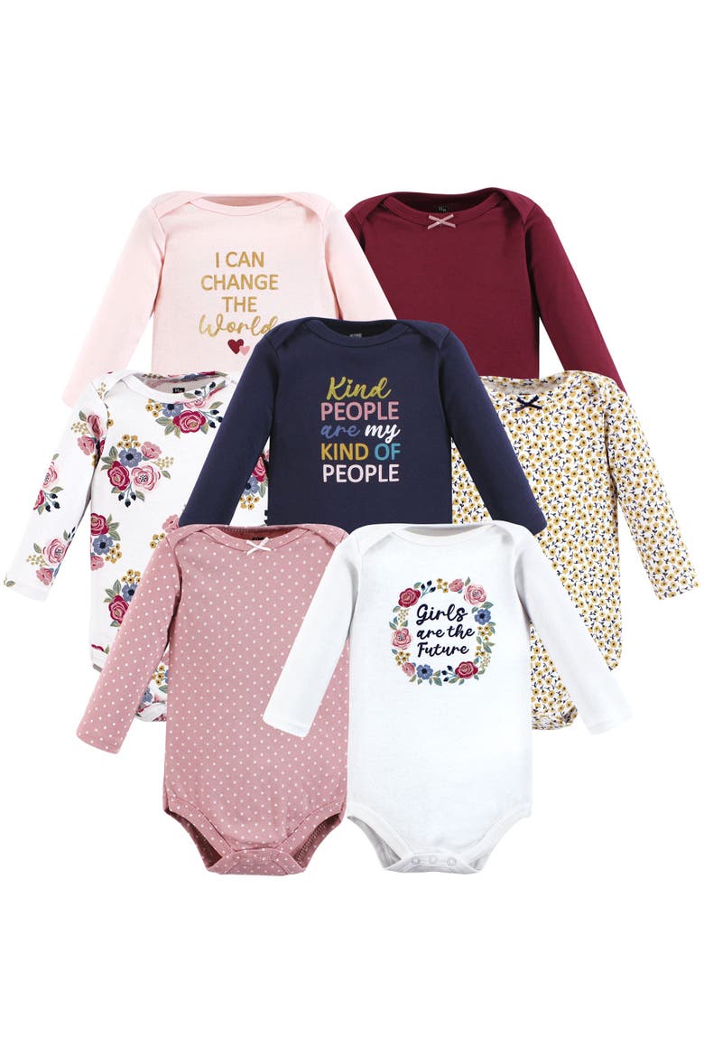 Soft Cotton Long-Sleeve Bodysuits 7-Piece Value Pack, Main, color, Girls World 7-Pack