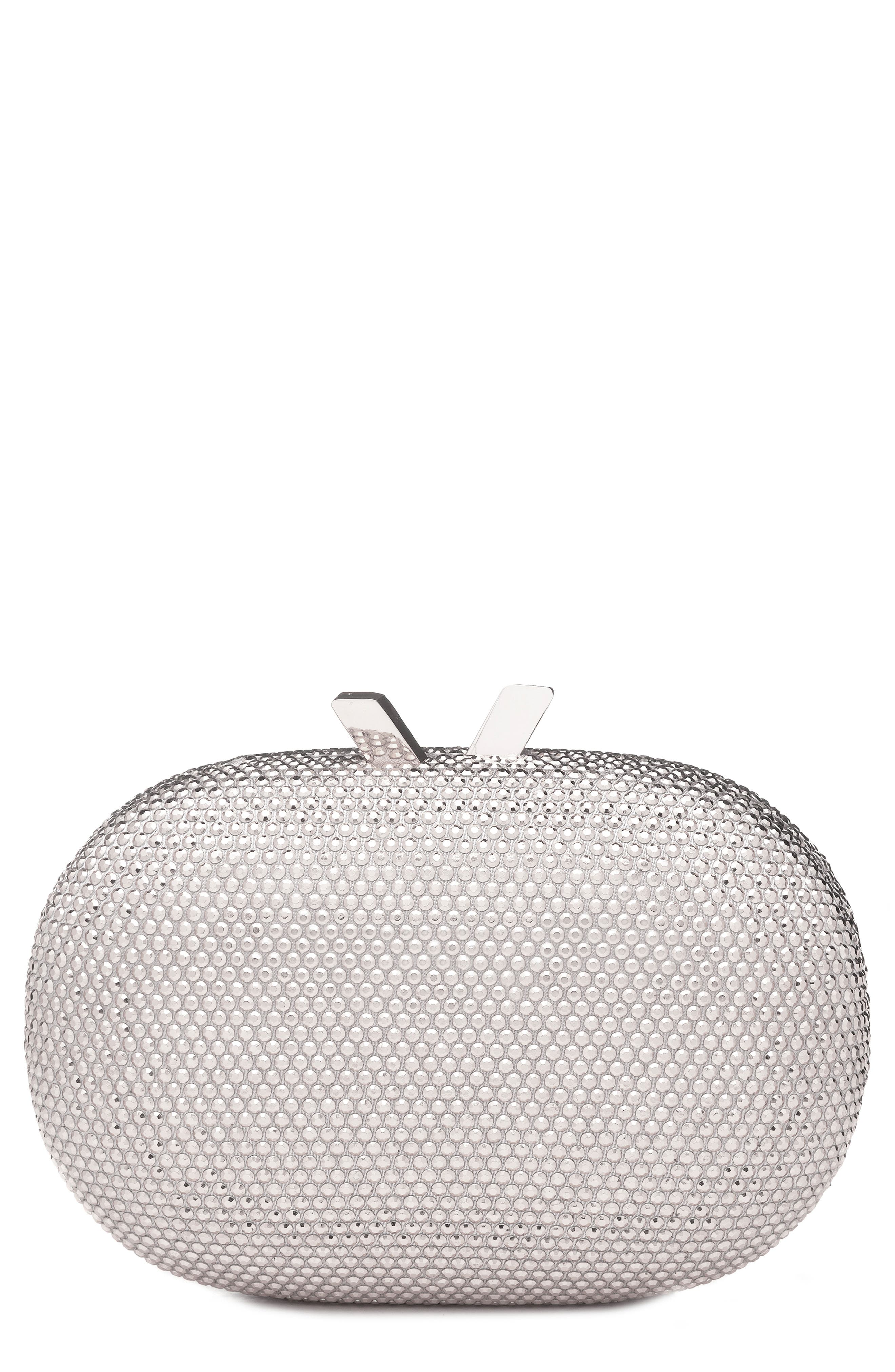 Olga Berg Ace Crystal Oval Clutch, Main, color, 