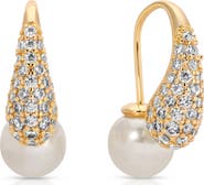 Ettika Pavé Teardrop & Freshwater Pearl Front Back Earrings