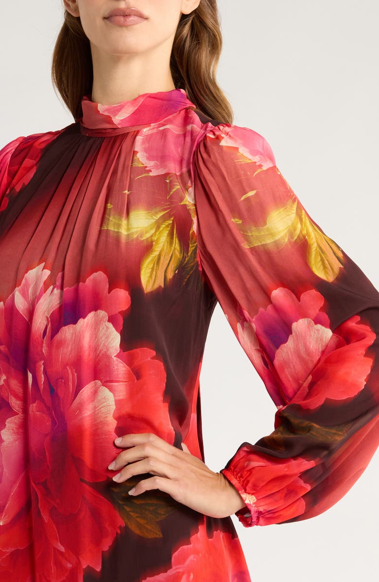 Ted Baker Floral Long Sleeve Dress, Alternate, color, Flame Scarlet