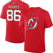 FANATICS Men's Fanatics Jack Hughes Red New Jersey Devils Authentic Stack Name & Number T-Shirt