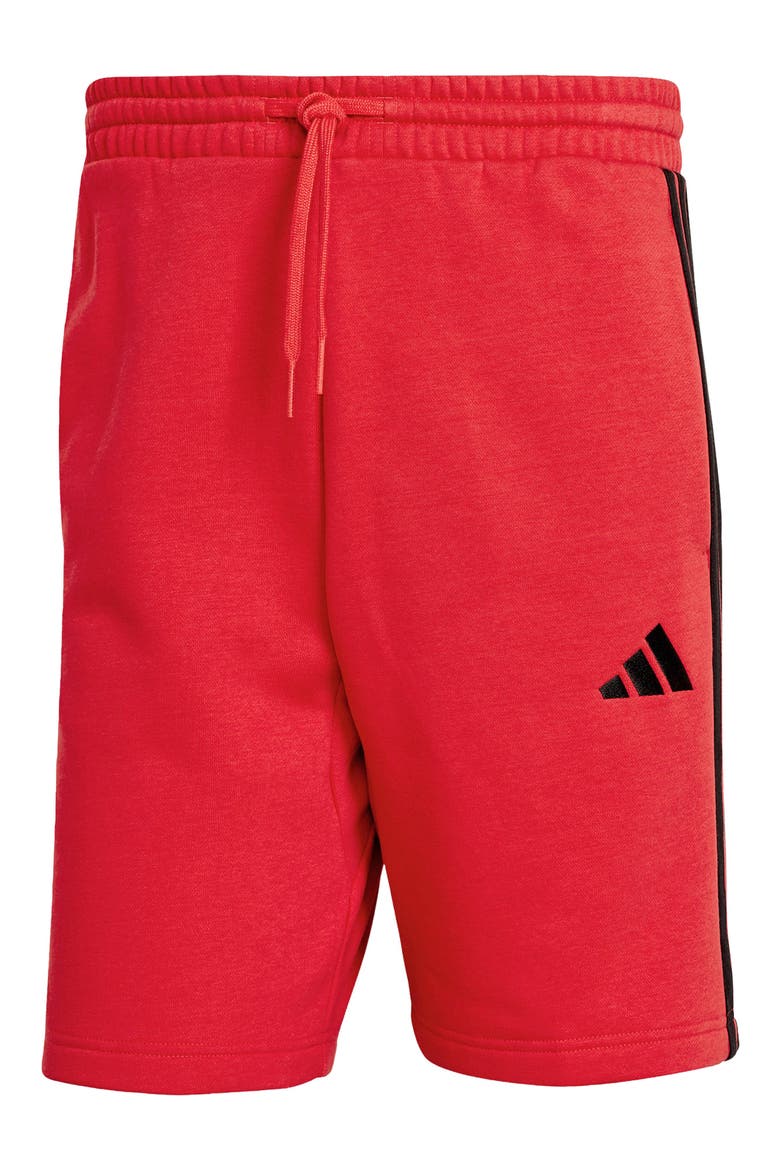 Essentials 3-Stripes Fleece Shorts, Alternate, color, PURE RUBY/ BLACK
