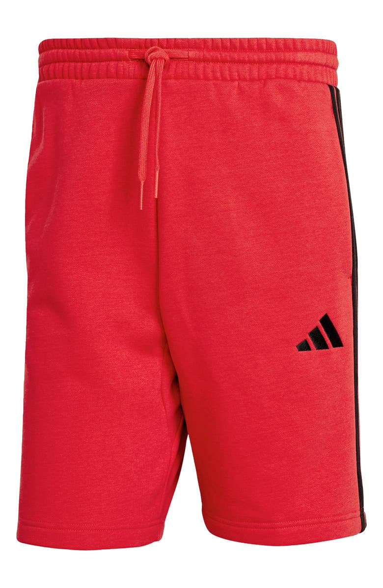 adidas Essentials 3-Stripes Fleece Shorts, Alternate, color, Pure Ruby/ Black