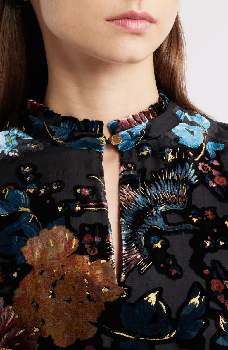 Elie Tahari The Ilana Floral Velvet Burnout Top, Alternate, color, Black/ Birds Of Paradise