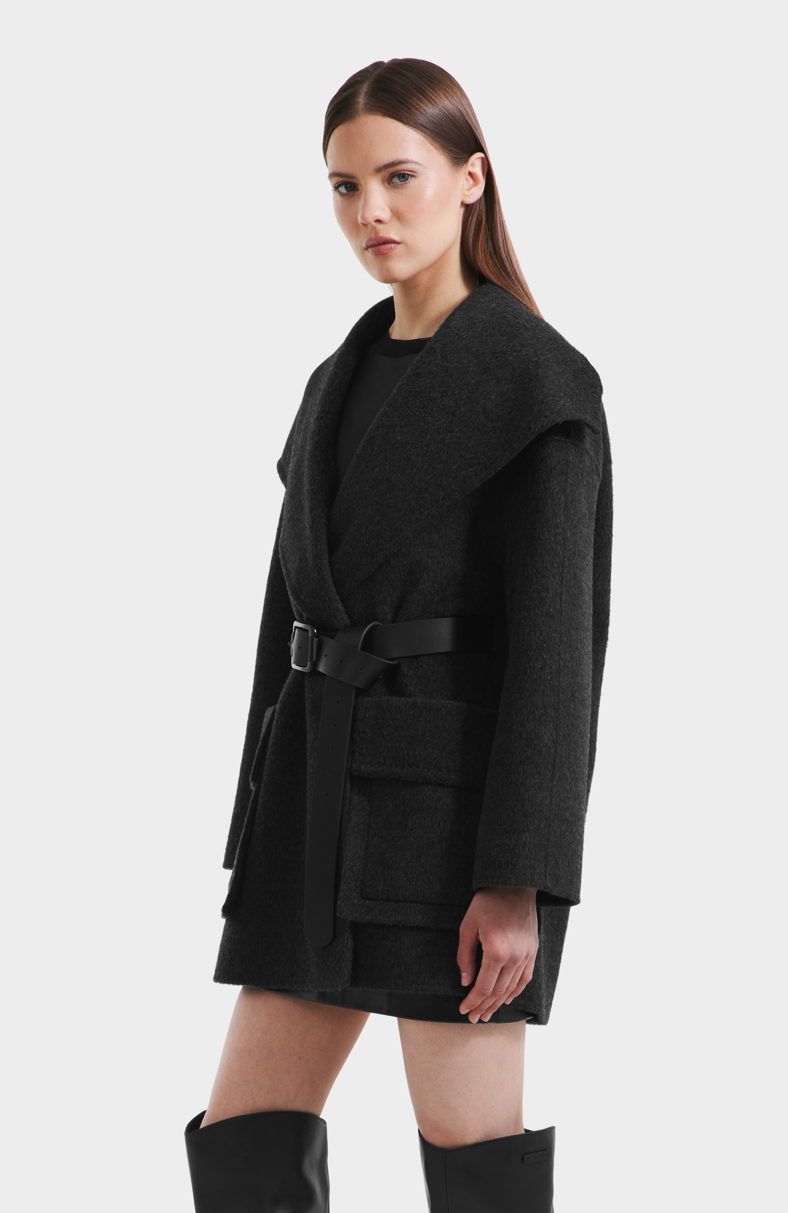 Lucia Textured Wool Wrap Mid-length Coat - image 2
