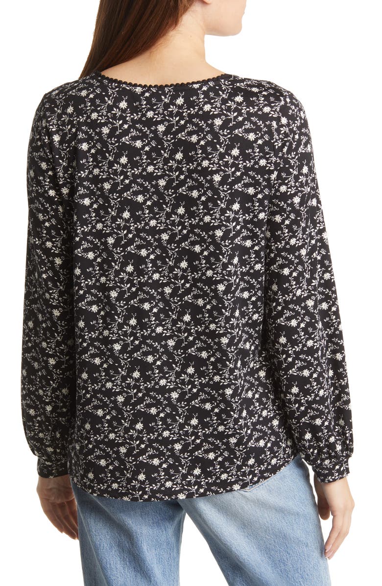 Bobeau Floral Print Rickrack Trim Top, Alternate, color, 