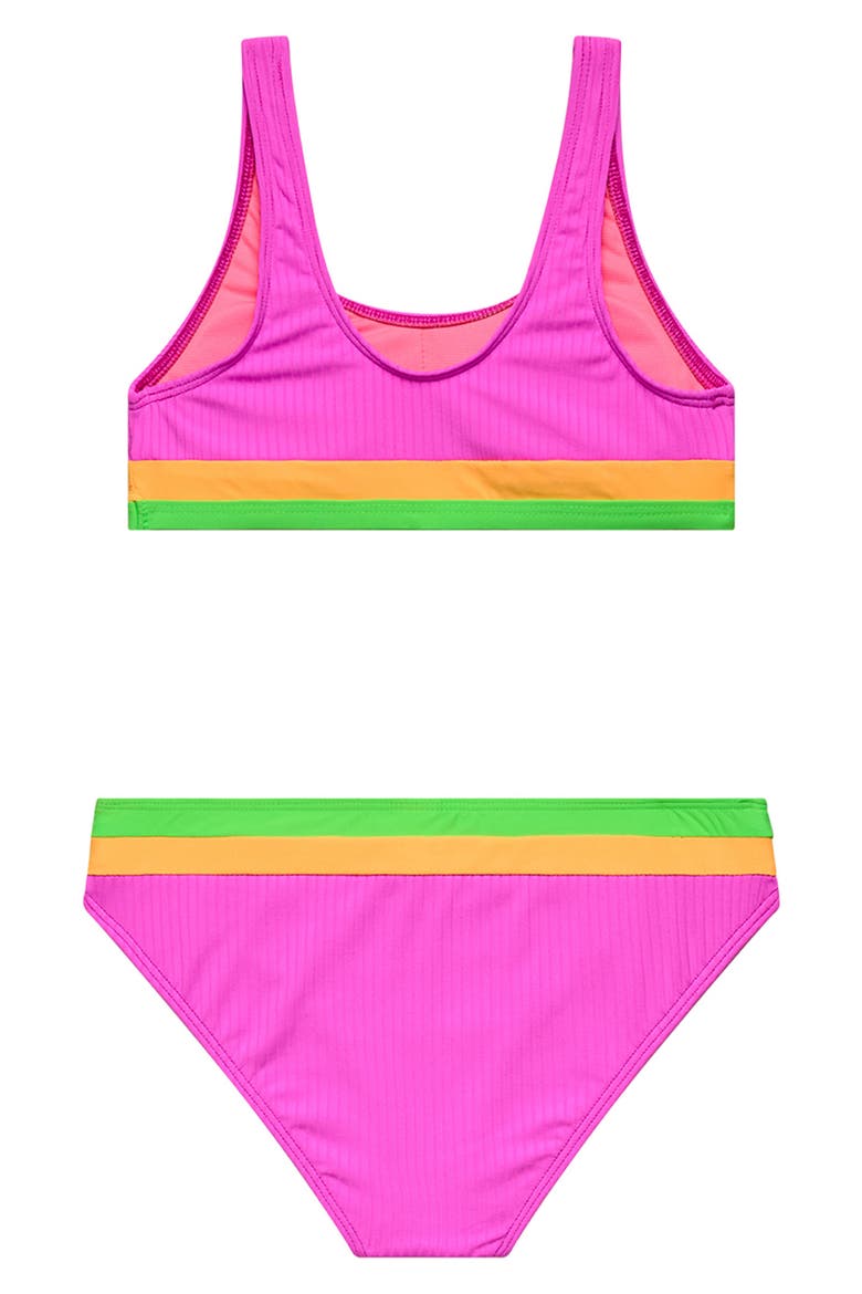 Kids' Rib Colorblock Two-Piece Swimsuit, Alternate, color, CYBER PINK