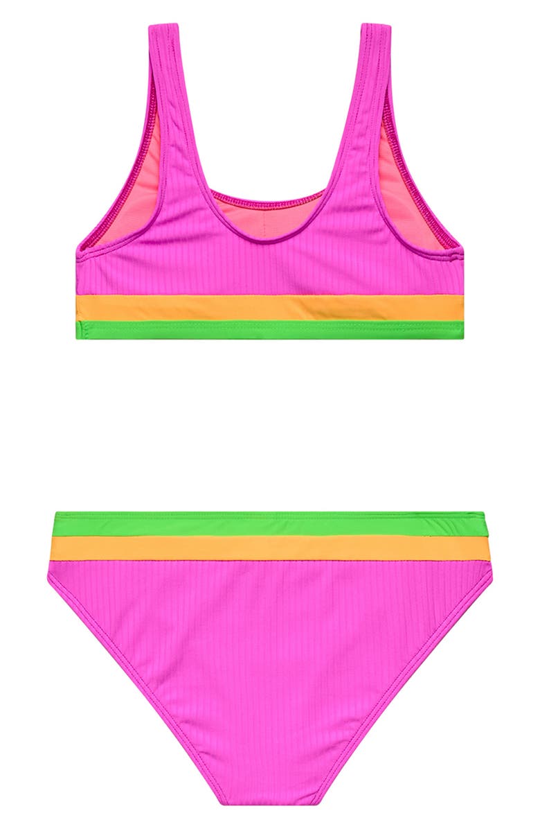 Beach Lingo Kids' Rib Colorblock Two-Piece Swimsuit, Alternate, color, Cyber Pink