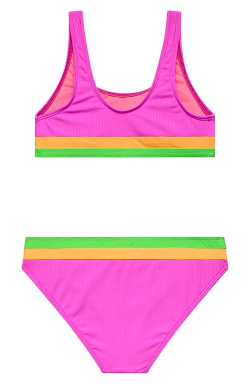 Beach Lingo Kids' Rib Colorblock Two-piece Swimsuit In Brown
