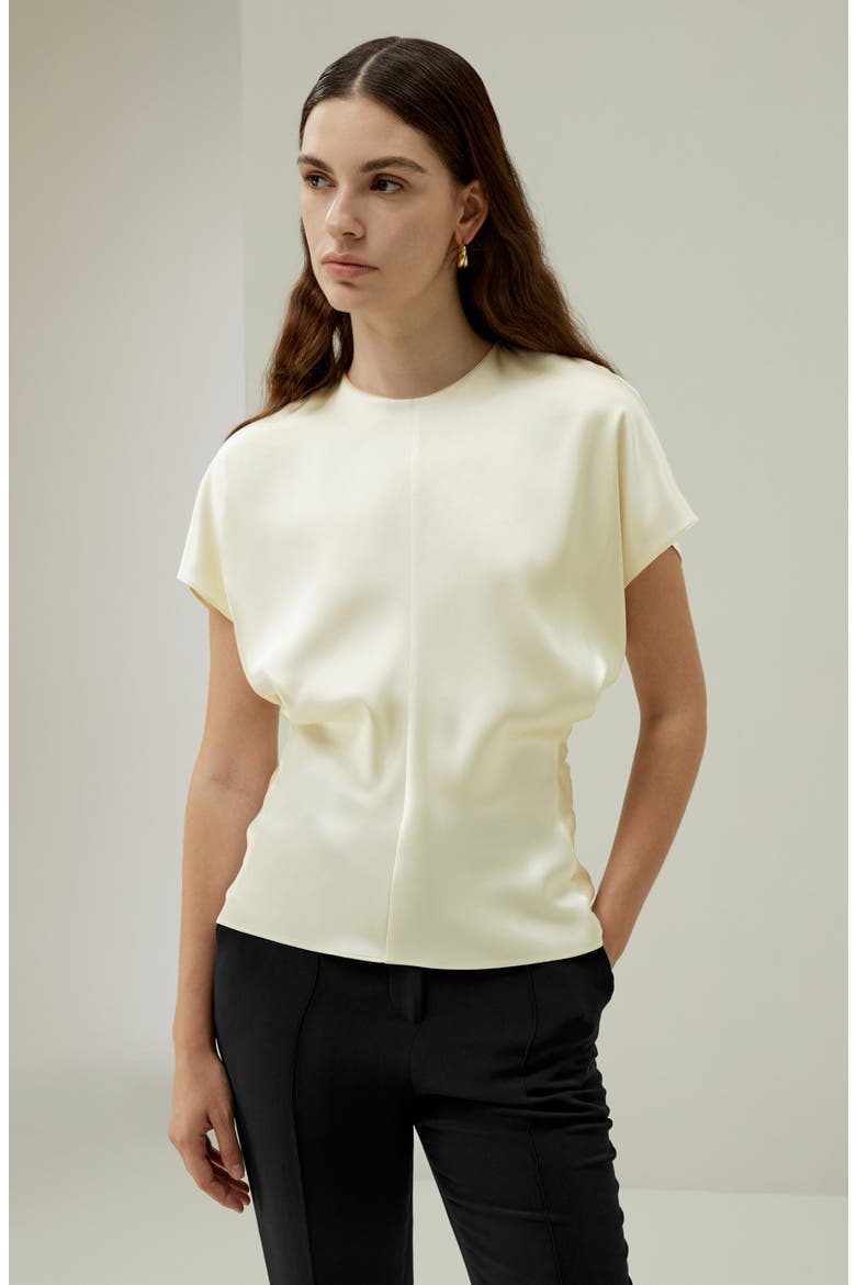Women's Short Batwing Sleeve Silk Contour Top, Alternate, color, Lily White