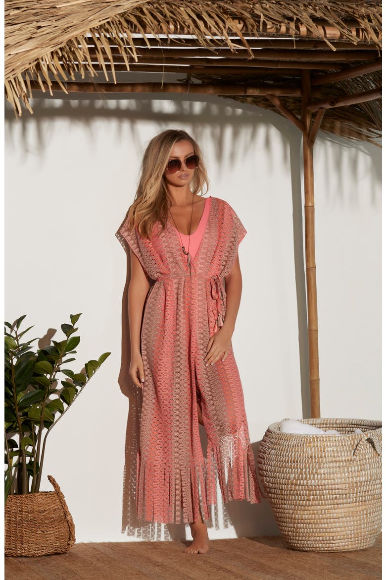 Festivale Crochet Cover-Up Duster Robe, Alternate, color, CORAL MULTI