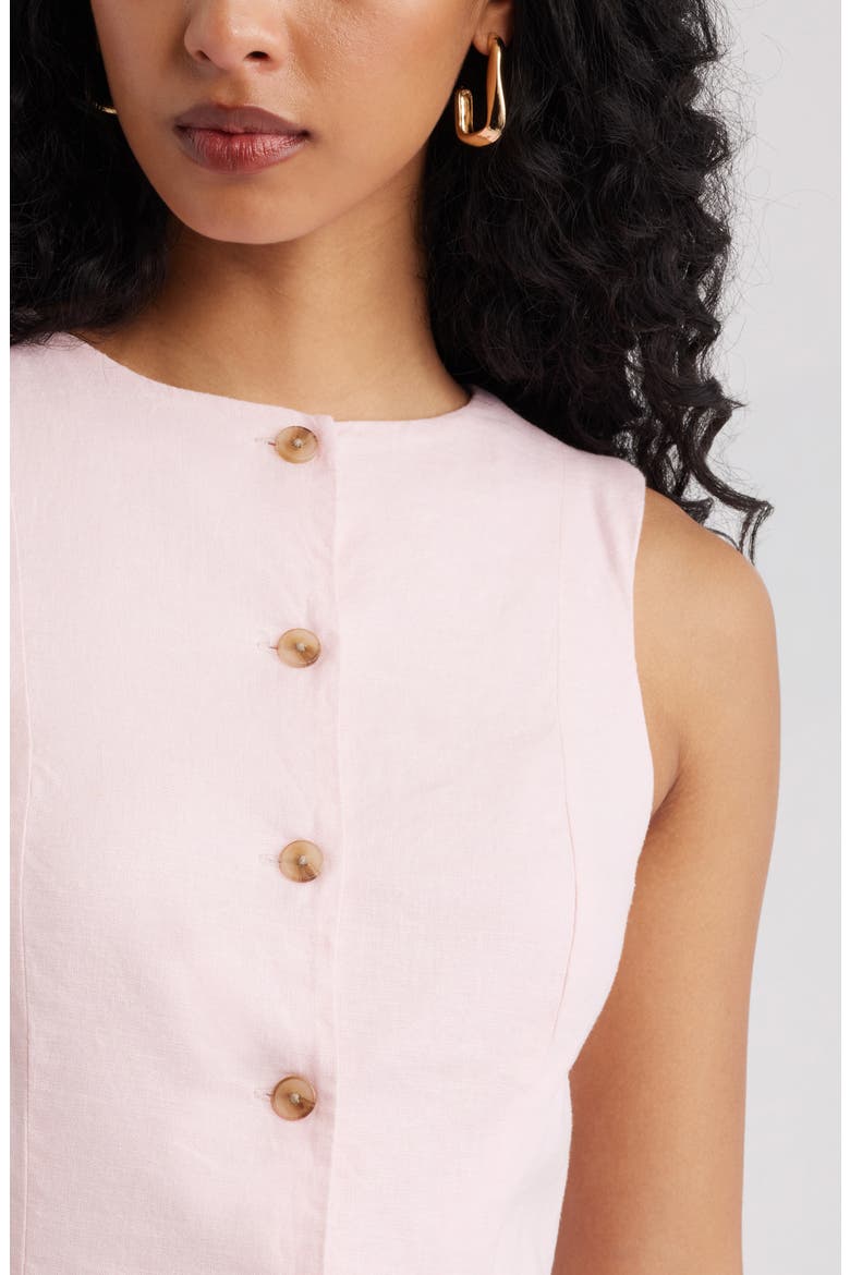 Button Front Linen Blend Dress, Alternate, color, PINK PINKESQUE