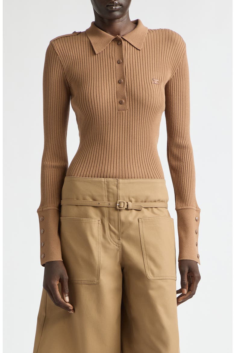 Long Sleeve Rib Polo Sweater, Main, color, BRONZER