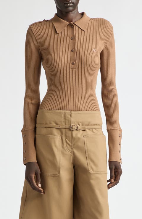 Long Sleeve Rib Polo Sweater