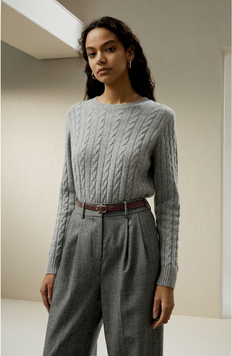 Lilysilk Classic Cable Knit Sweater with Ribbed Edges, Alternate, color, Grey