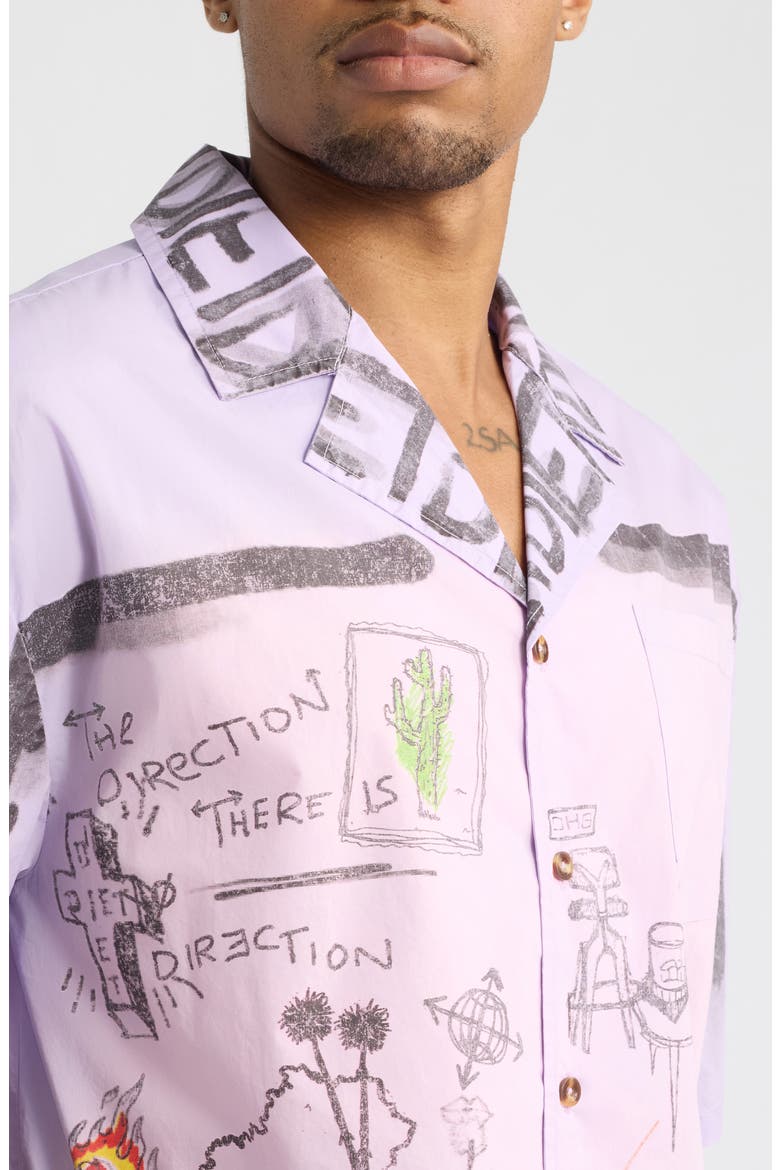 Doodle Graphic Cotton Button-Up Shirt, Alternate, color, PURPLE