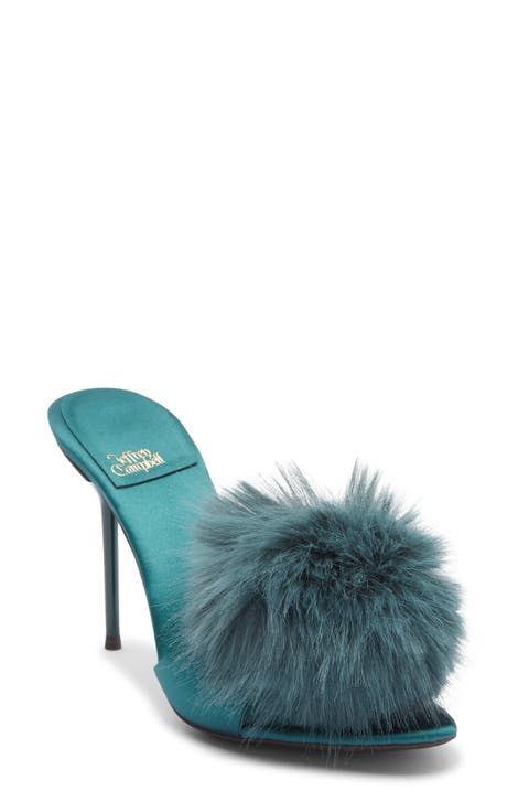 Shopaholic Faux Fur Pom Slide Sandal (Women)