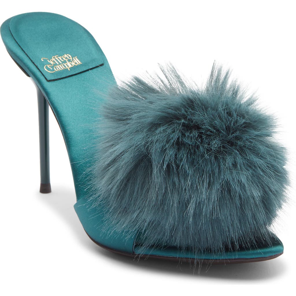 Jeffrey Campbell Shopaholic Faux Fur Pom Slide Sandal In Blue