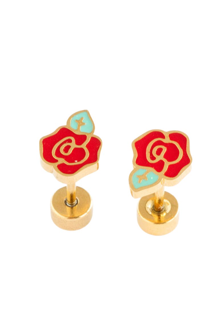 Rose Stud Earrings, Main, color, Red