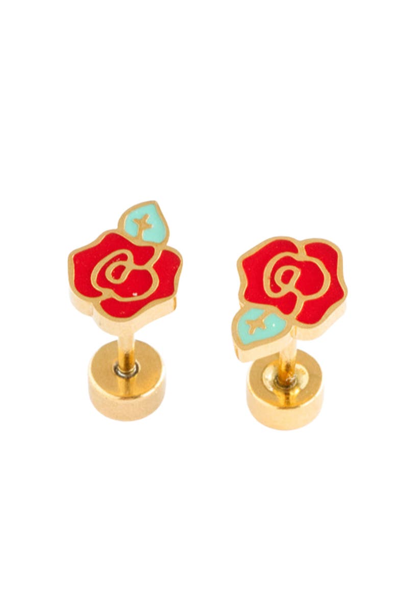 Pip Pop Rose Stud Earrings, Main, color, Red