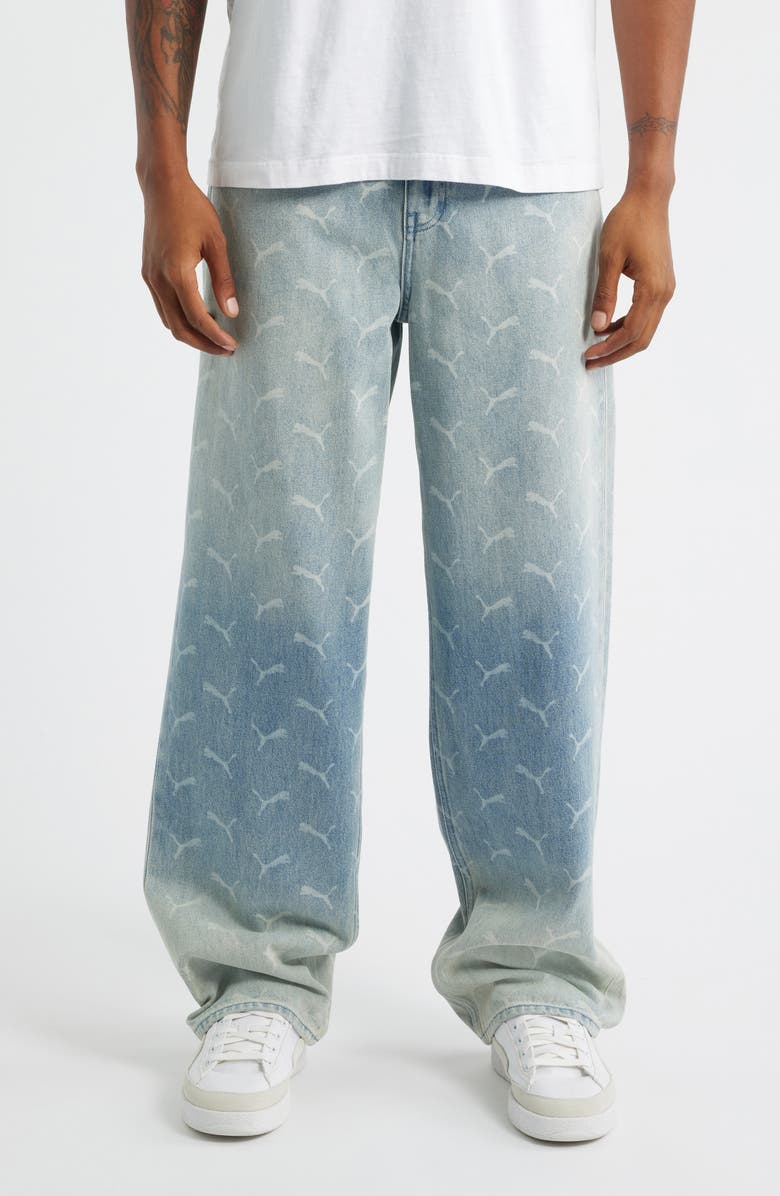 PUMA x A$AP Rocky Laser Monogram Baggy Jeans, Main, color, Faded Denim