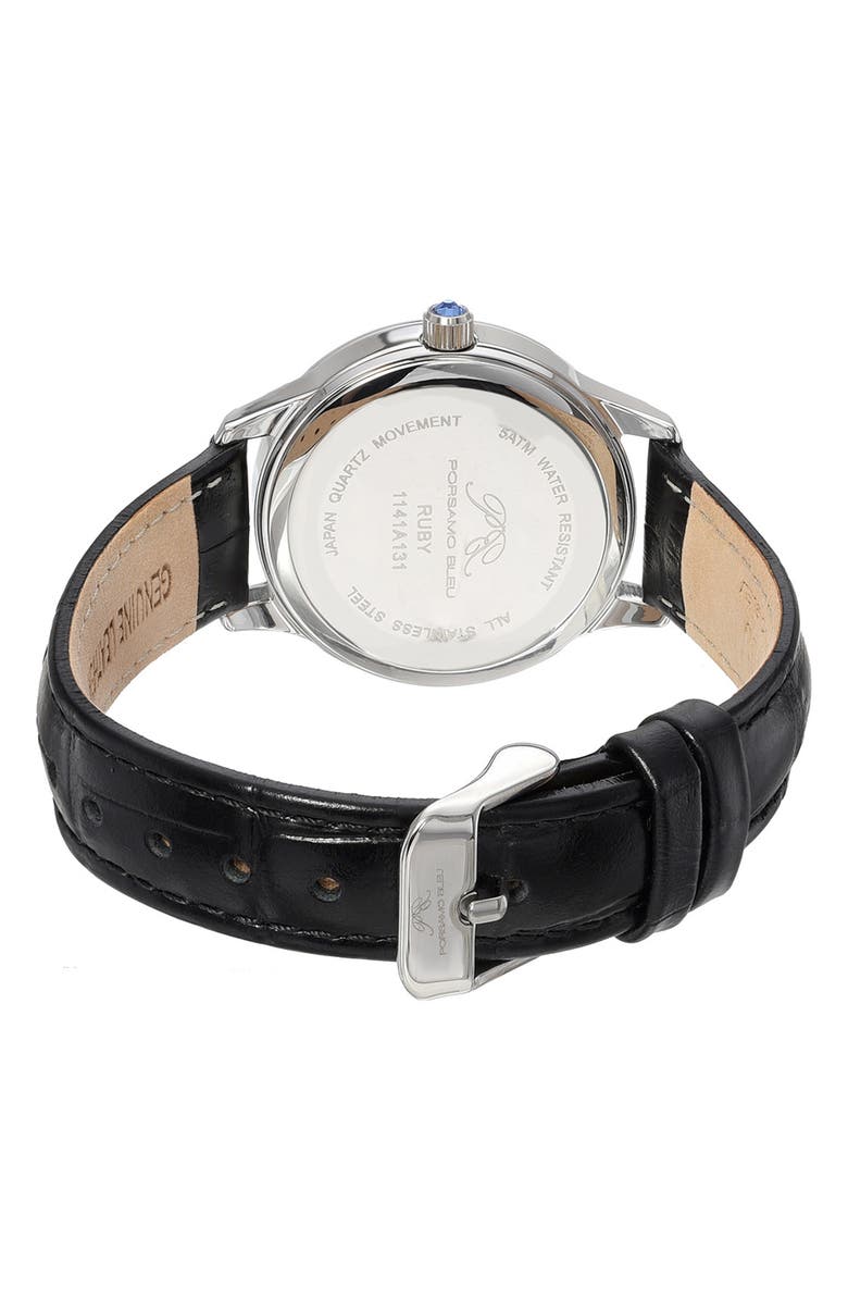 PORSAMO BLEU Ruby Sunray Croc Embossed Leather Strap Watch, 34mm, Alternate, color, Silver/Black