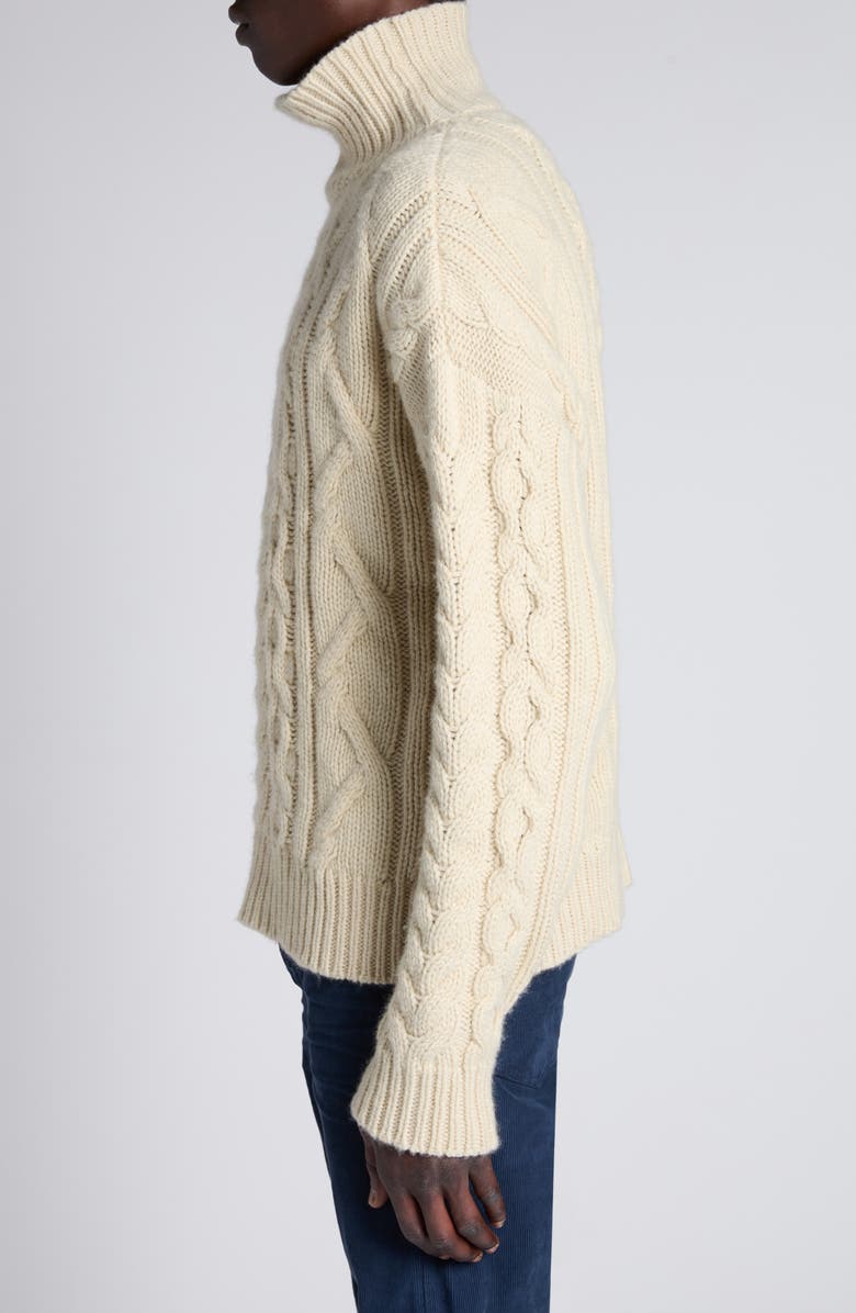 TOM FORD Cable Stitch Wool, Cashmere & Mohair Turtleneck Sweater, Alternate, color, Aw102 Cream