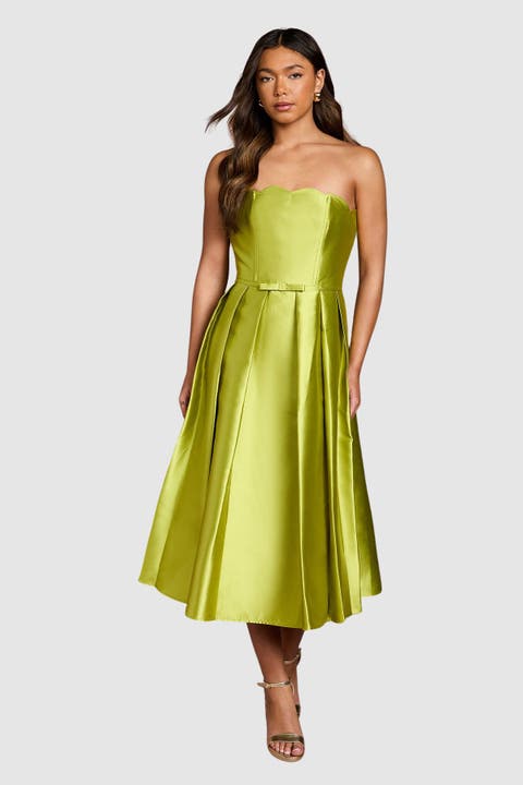 Scalloped Strapless Midi Dress