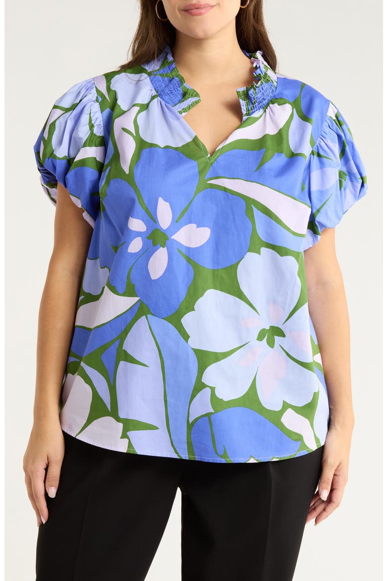 Dayana Floral Print Puff Sleeve Top, Main, color, GREEN-BLUE