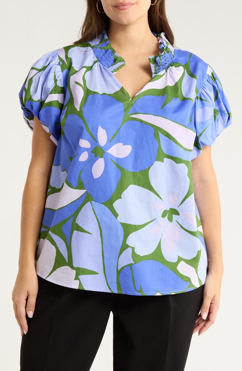 SUGARLIPS Dayana Floral Print Puff Sleeve Top, Main, color, Green-Blue