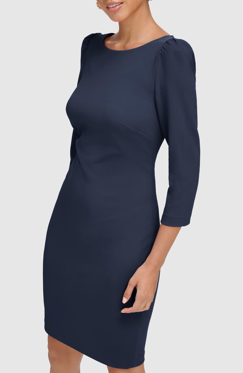 Calvin Klein Scuba Crepe Three-Quarter Sleeve Sheath Dress, Alternate, color, Indigo