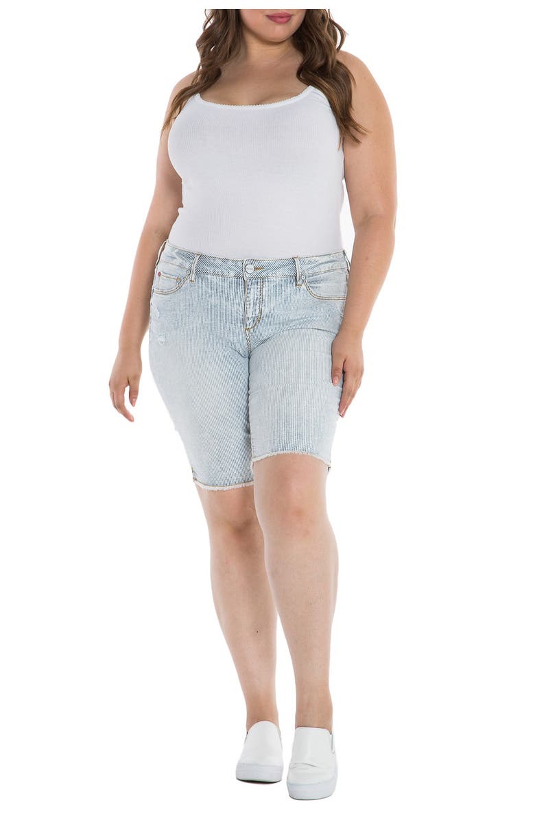 SLINK Jeans Striped Bermuda Shorts, Alternate, color, Denim Stripes