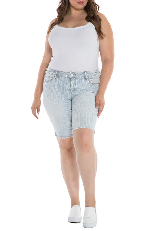Slink Jeans Striped Bermuda Shorts In Denim Stripes