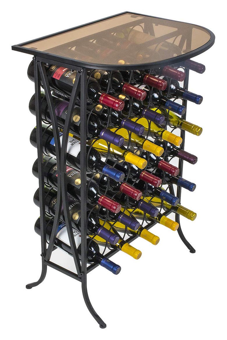 Glass Top 30 Bottle Wine Stand, Alternate, color, BLACK