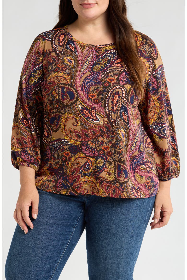 Moss Print Crepe Top, Main, color, CARAMEL MULTI